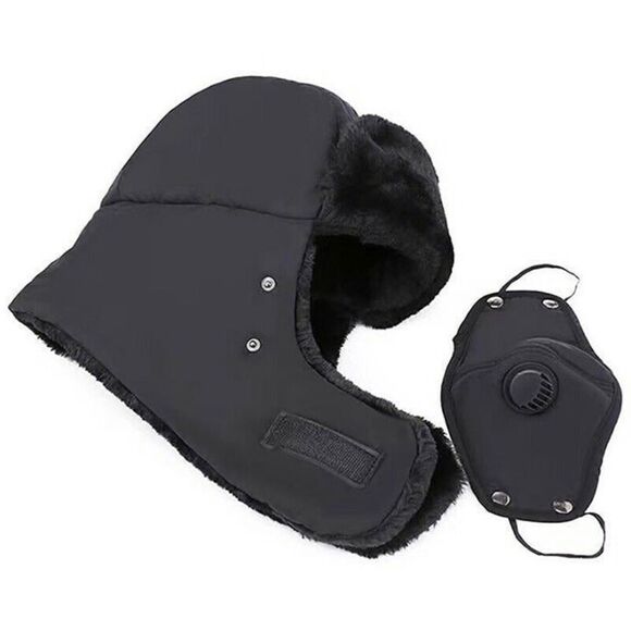 Winter Fur Hat with Mask Cap For Men And Women, Black - Picture 3 of 10